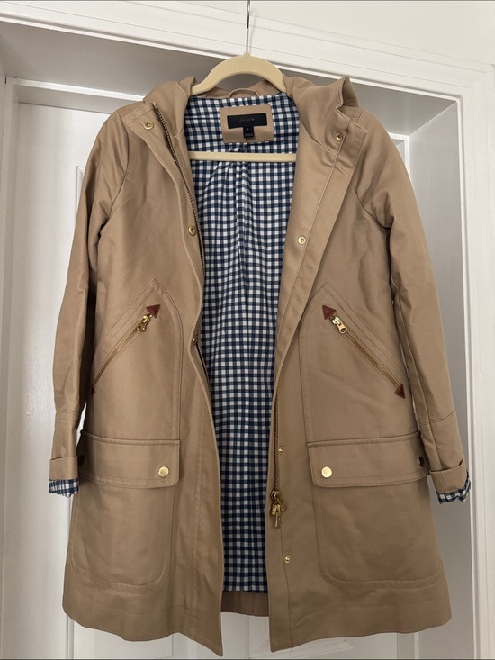 J. Crew Jackets & Blazers - J. Crew Women's Tan Hooded Trench with Gingham Lining